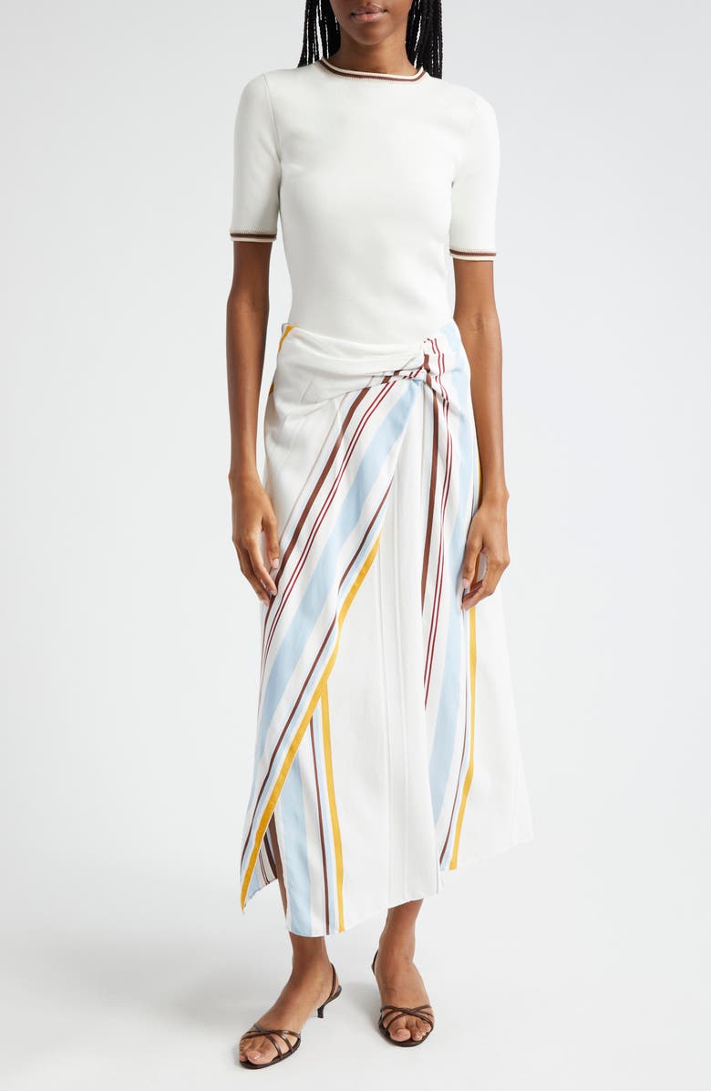 A.L.C. Clara Variegated Stripe Midi Skirt, Alternate, color, White Stripe