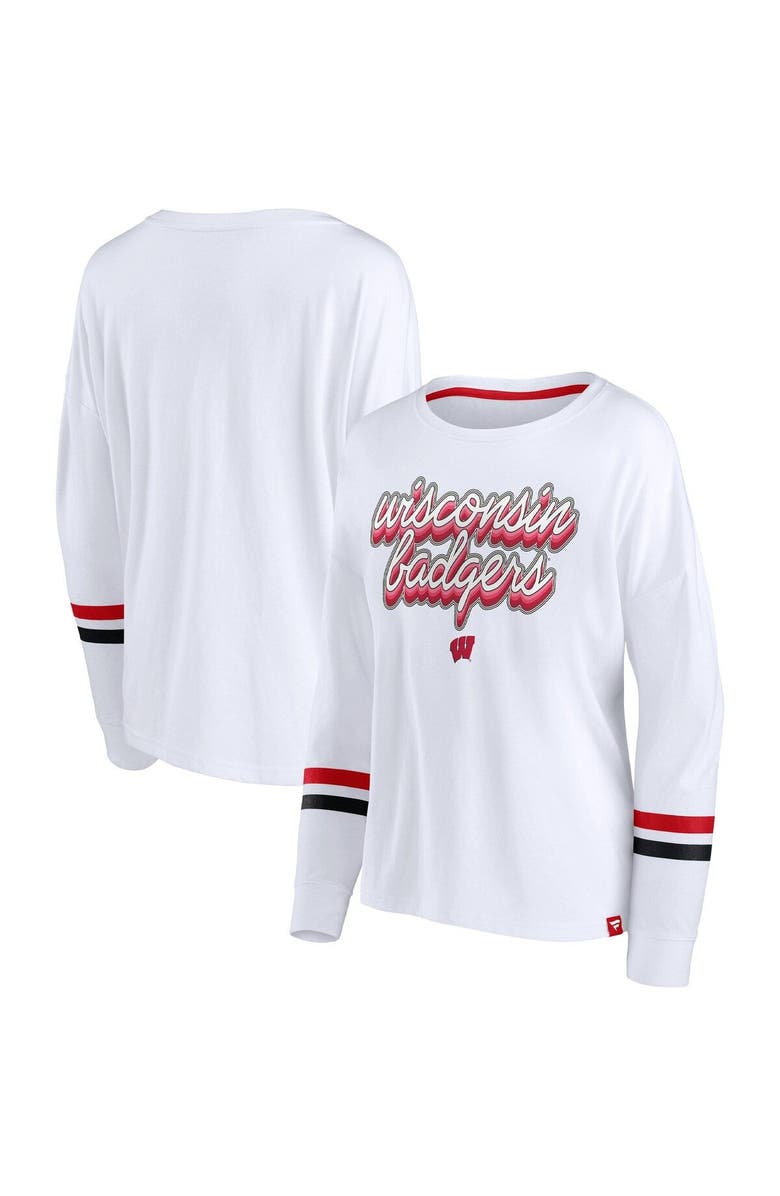 FANATICS Women's Fanatics Branded White Wisconsin Badgers Retro Power Striped Long Sleeve T-Shirt, Main, color, 