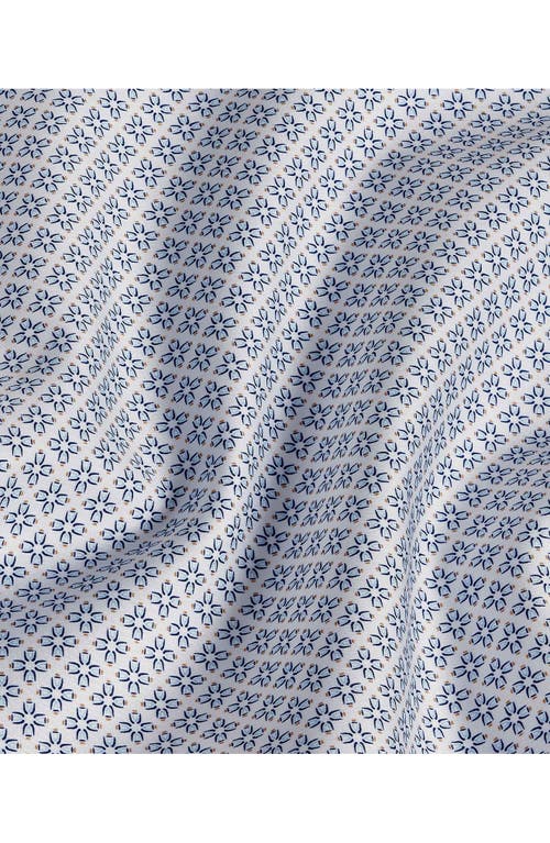 David Donahue Neat Geometric Print Cotton Oxford Cloth Button-up Shirt In White/blue