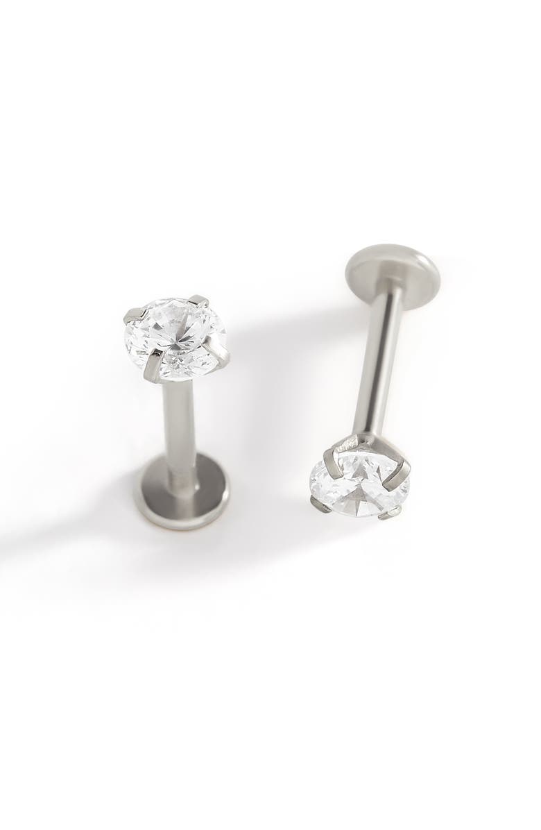 Mint & Lily Crystal Sleeper Flatback Studs | 18g, Alternate, color, Silver