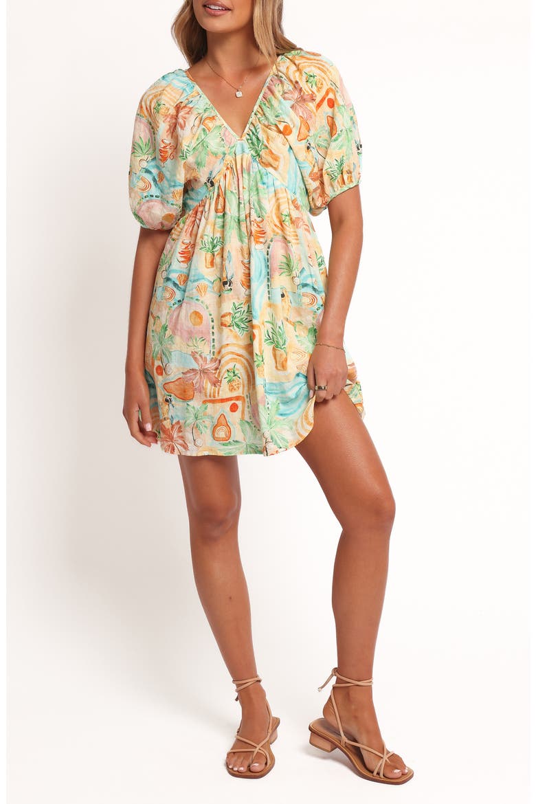 Cadhla Print Cotton Blend Minidress, Main, color, GOLDEN PALM