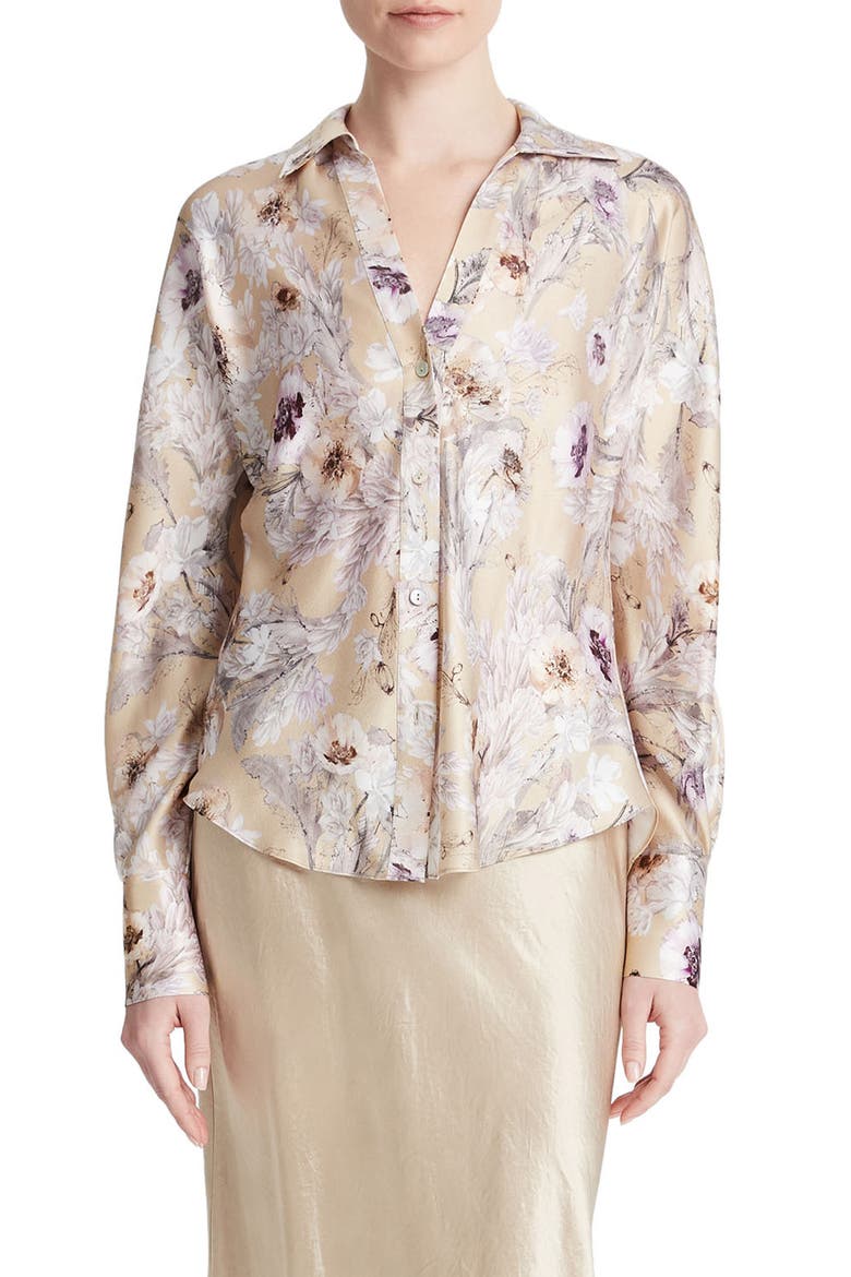 Wildflower Bias Cut Silk Shirt, Main, color, SAND