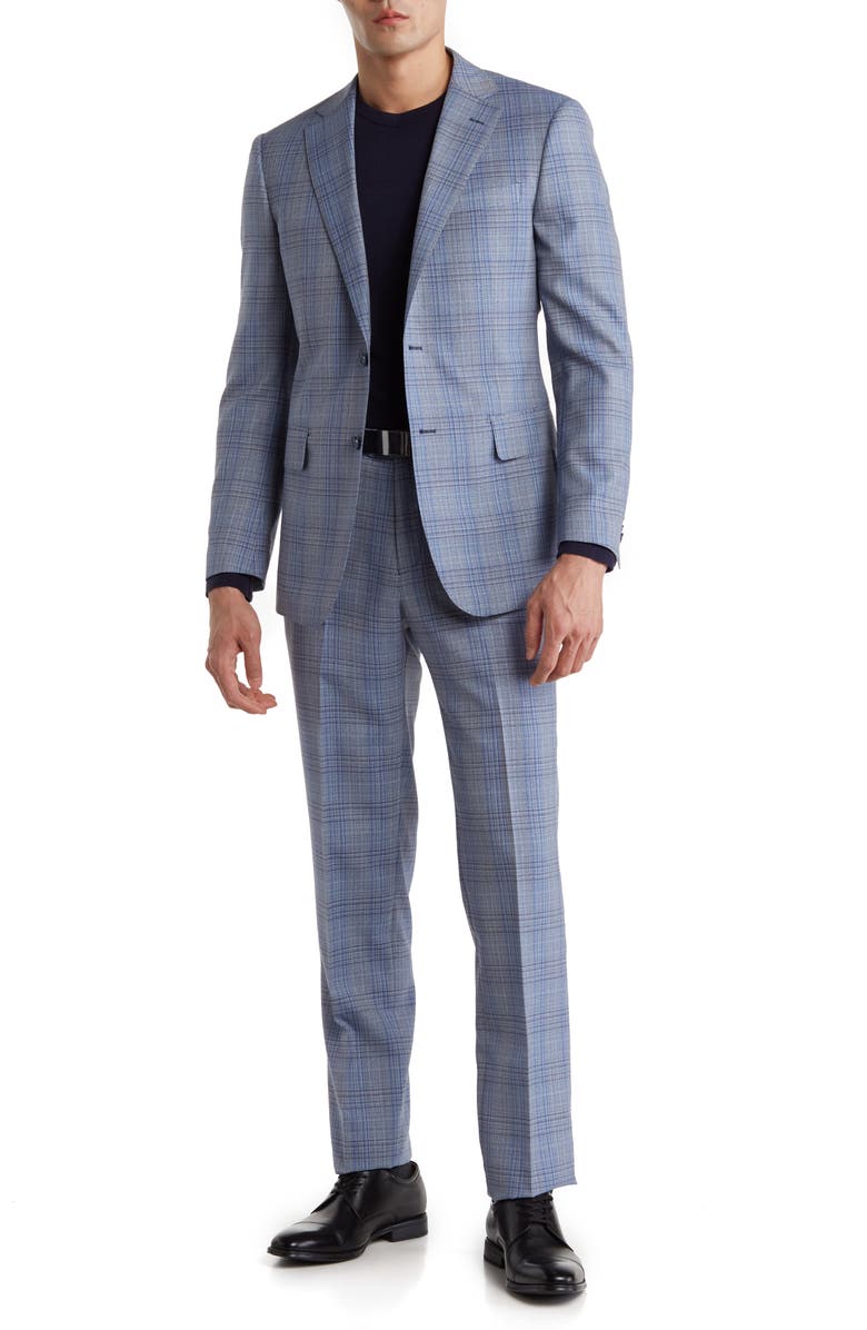 English Laundry Trim Fit Plaid Wool Blend Suit, Main, color, Blue