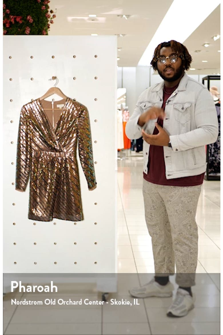 Pipii Sequin Long Sleeve Faux Wrap Cocktail Dress video