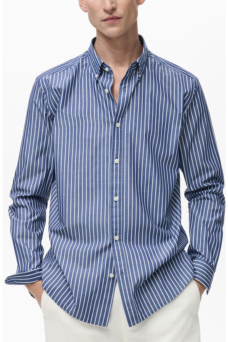 Stripe Regular Fit Button-Down Shirt, Main, color, DARK NAVY