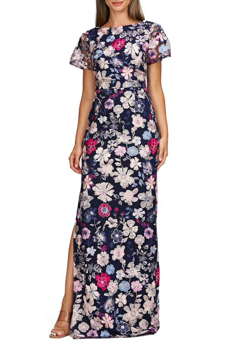 Magnolia Floral Embroidery Gown, Main, color, NAVY MULTI