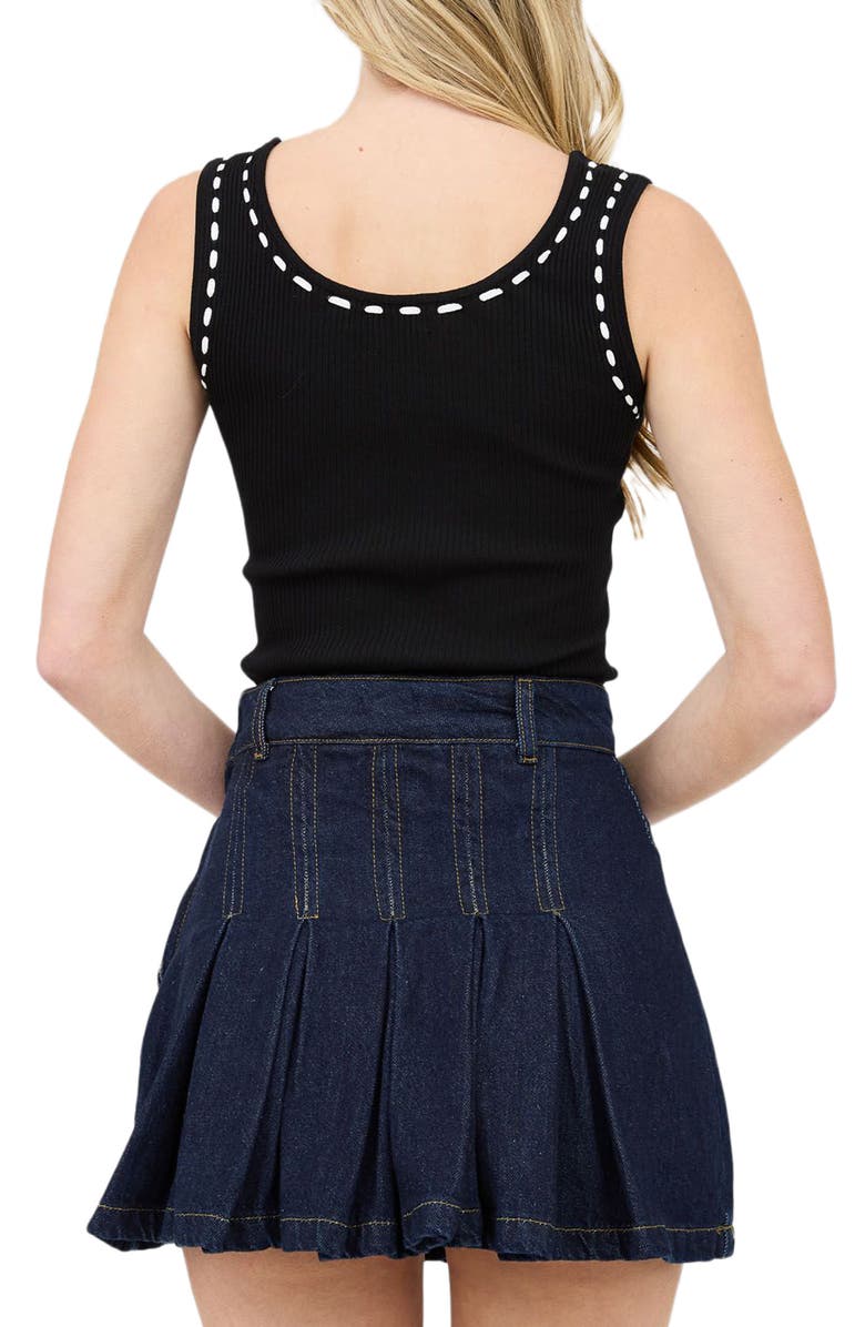 Blu Pepper Stitch Trim Ribbed Tank, Alternate, color, Black