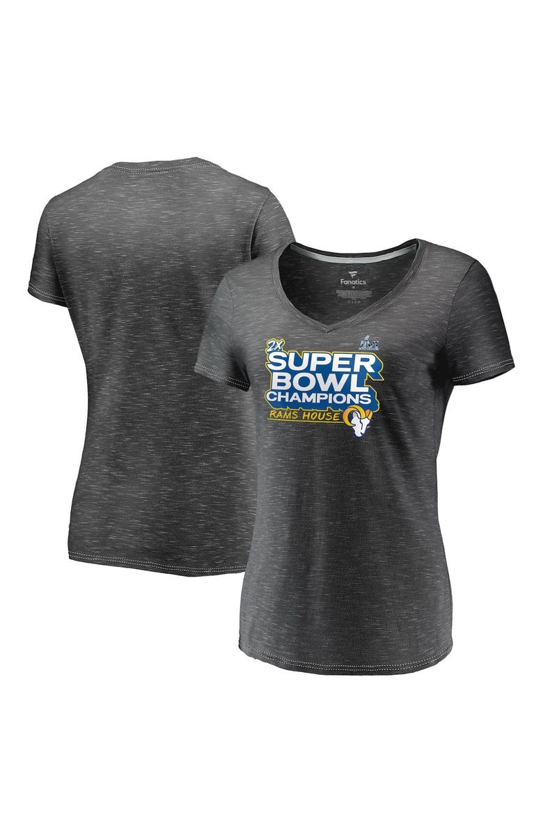 FANATICS Women's Fanatics Branded Heathered Charcoal Los Angeles Rams Super Bowl LVI Champions Parade V-Neck T-Shirt, Main, color,