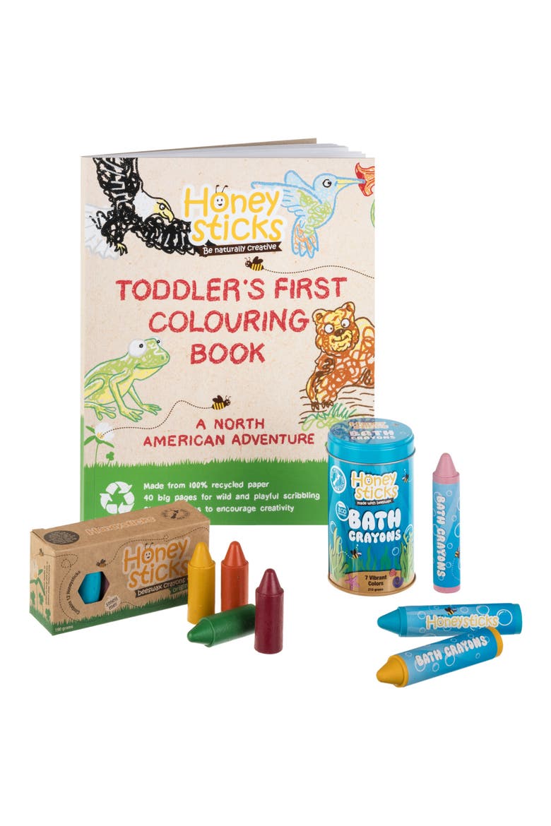The Busy Bee Coloring Book & Beeswax Crayon Set, Main, color, ASSORTED