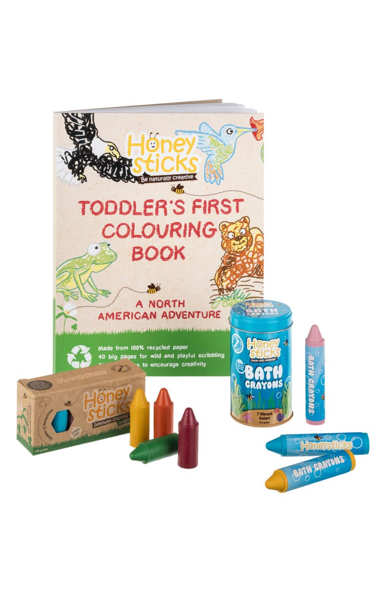 HONEYSTICKS The Busy Bee Coloring Book & Beeswax Crayon Set, Main, color,