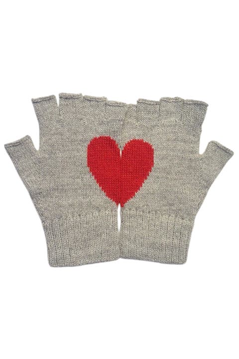 Heart Fingerless Alpaca Gloves
