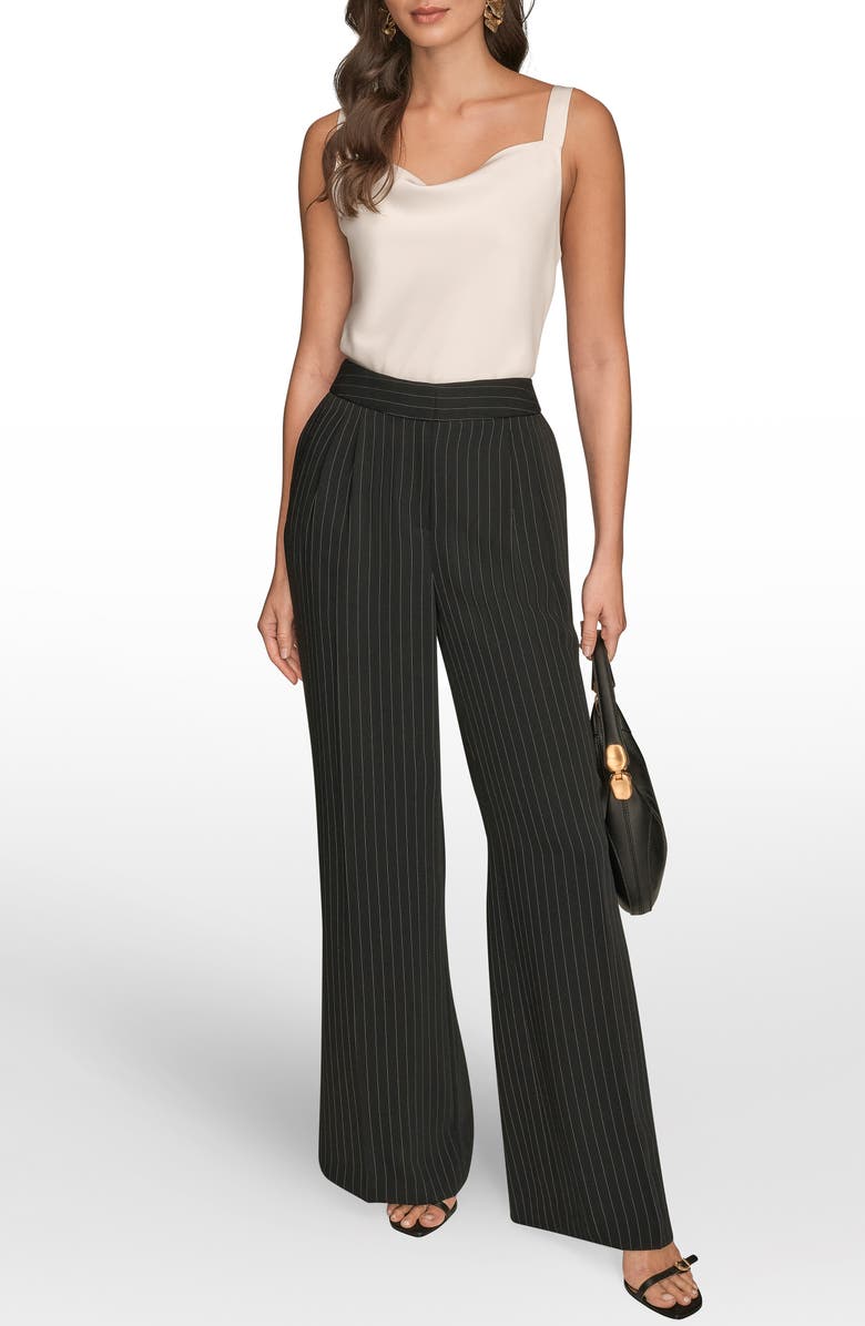 Donna Karan New York Pinstripe High Waist Wide Leg Pants, Alternate, color, Black/ Cream