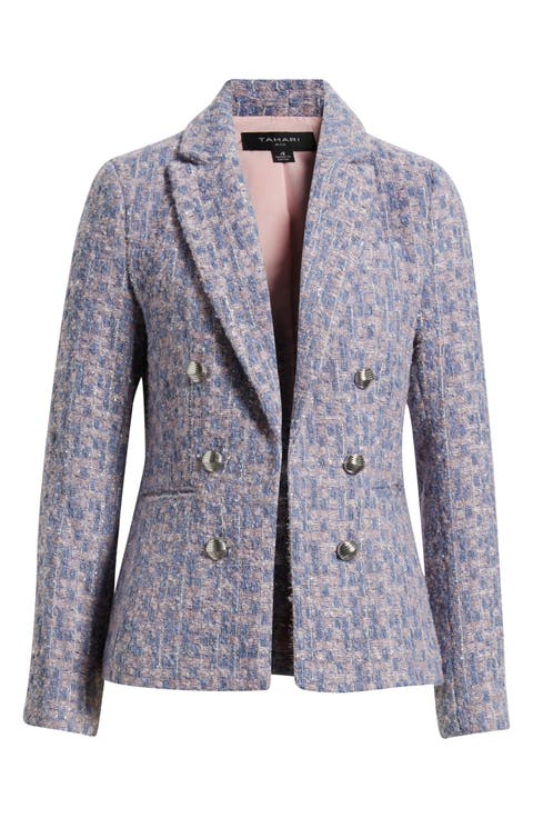 Metallic Faux Double Breasted Tweed Jacket