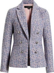 Tahari ASL Metallic Faux Double Breasted Tweed Jacket