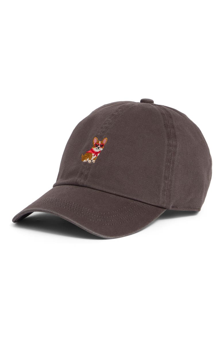 Corgi Embroidered Washed Baseball Cap, Main, color, CHARCOAL