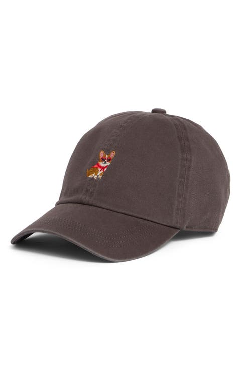Corgi Embroidered Washed Baseball Cap