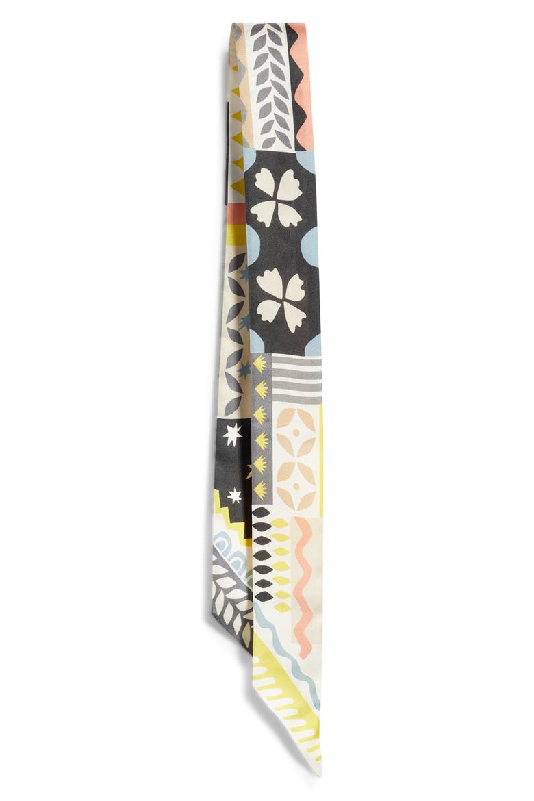 Coastal Collage Silk Ribbon Scarf, Alternate, color, BLACK