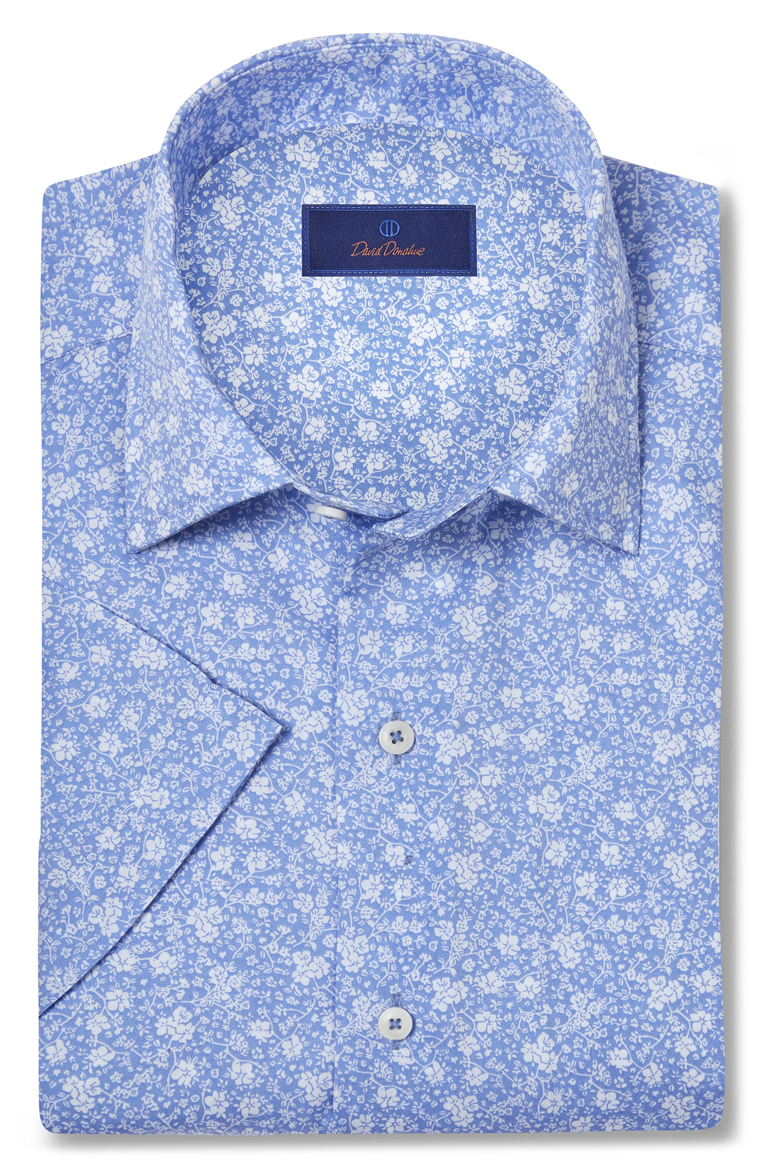 David Donahue Floral Print Short Sleeve Sport Shirt