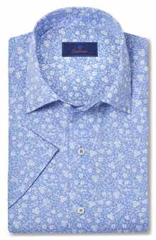 David Donahue Floral Print Short Sleeve Sport Shirt