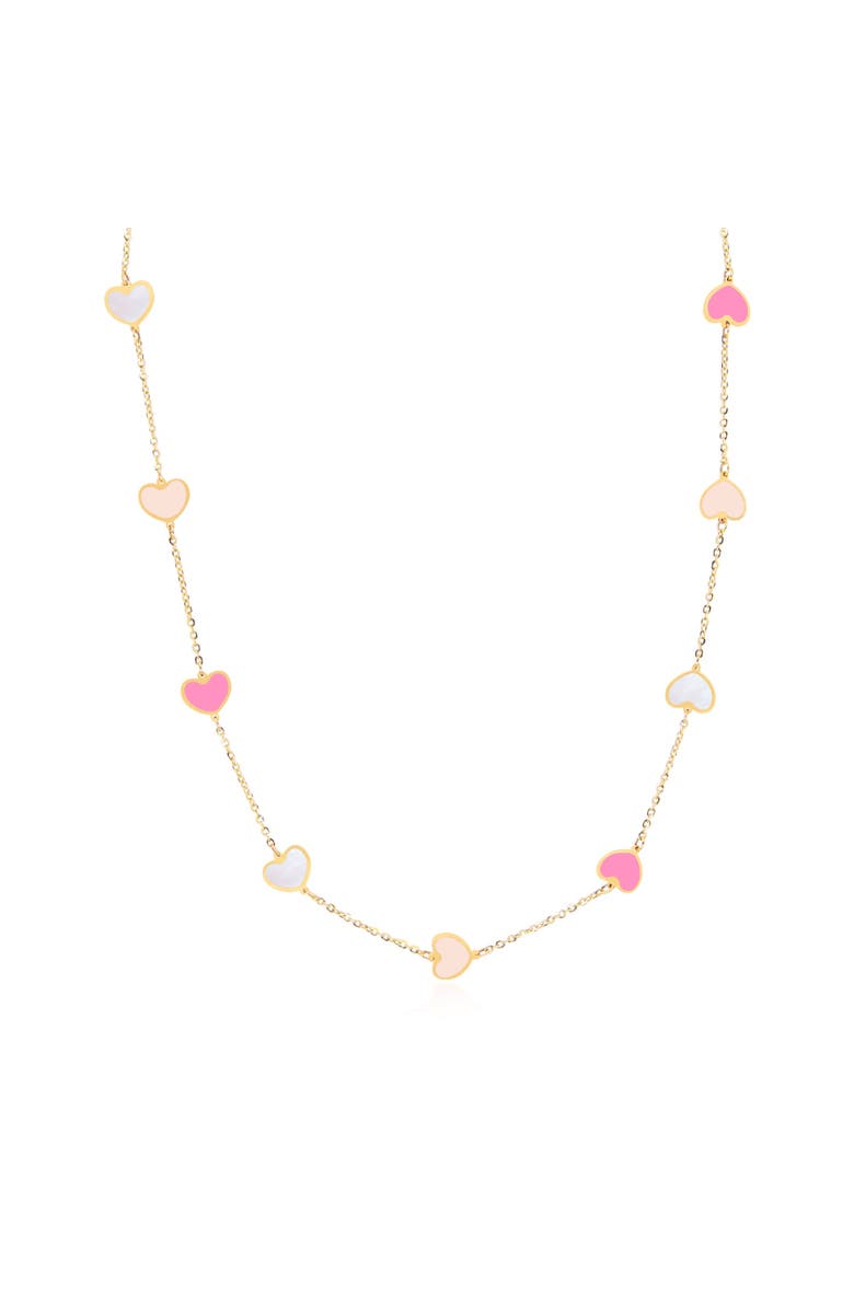 The Lovery Fine Jewelry Pink Mixed Heart Station Necklace, Main, color, Pink Mixed