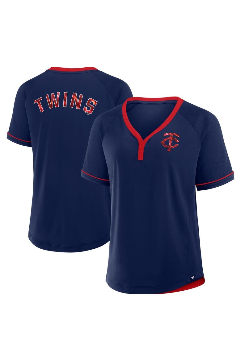 Women's Fanatics Navy Minnesota Twins League Diva Star Raglan V-Neck T-Shirt, Main, color, Navy