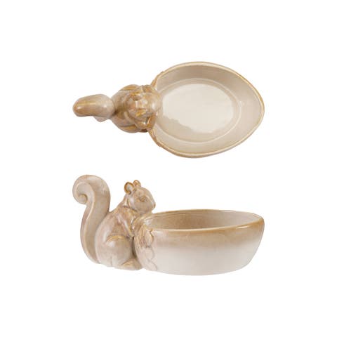 Stoneware Squirrel Bowl with Reactive Glaze