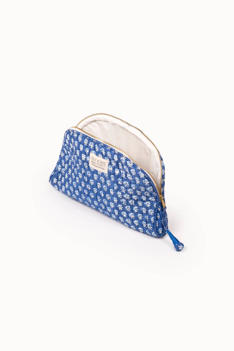 Block Print Quilted Travel Pouch, Alternate, color, Parijat Blue