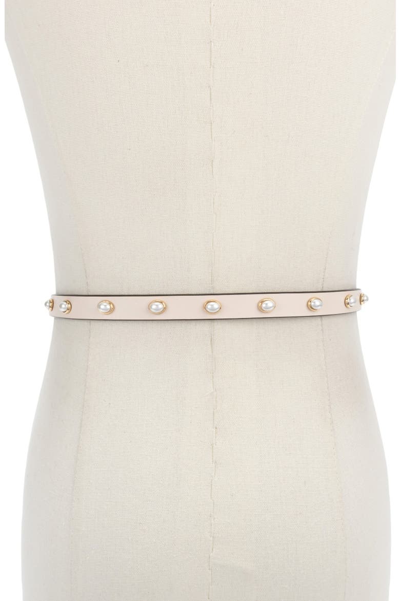 Faux Pearl Halo Stud Leather Belt, Alternate, color, CREAM