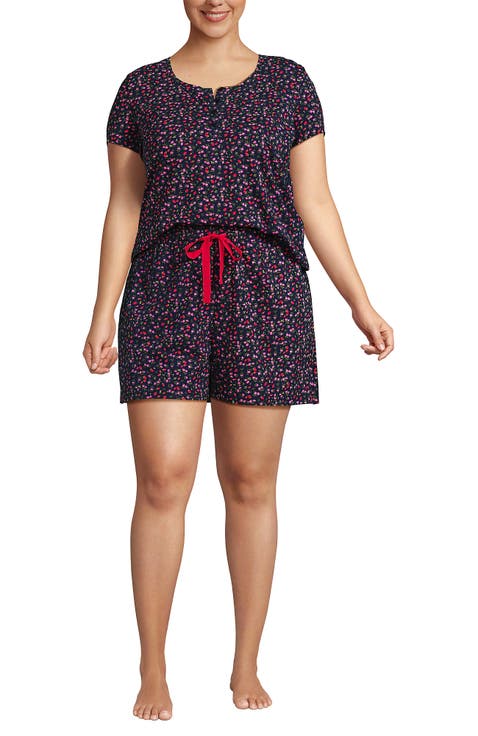 Plus Size Knit 2 Piece Pajama Set - Short Sleeve Top and Shorts