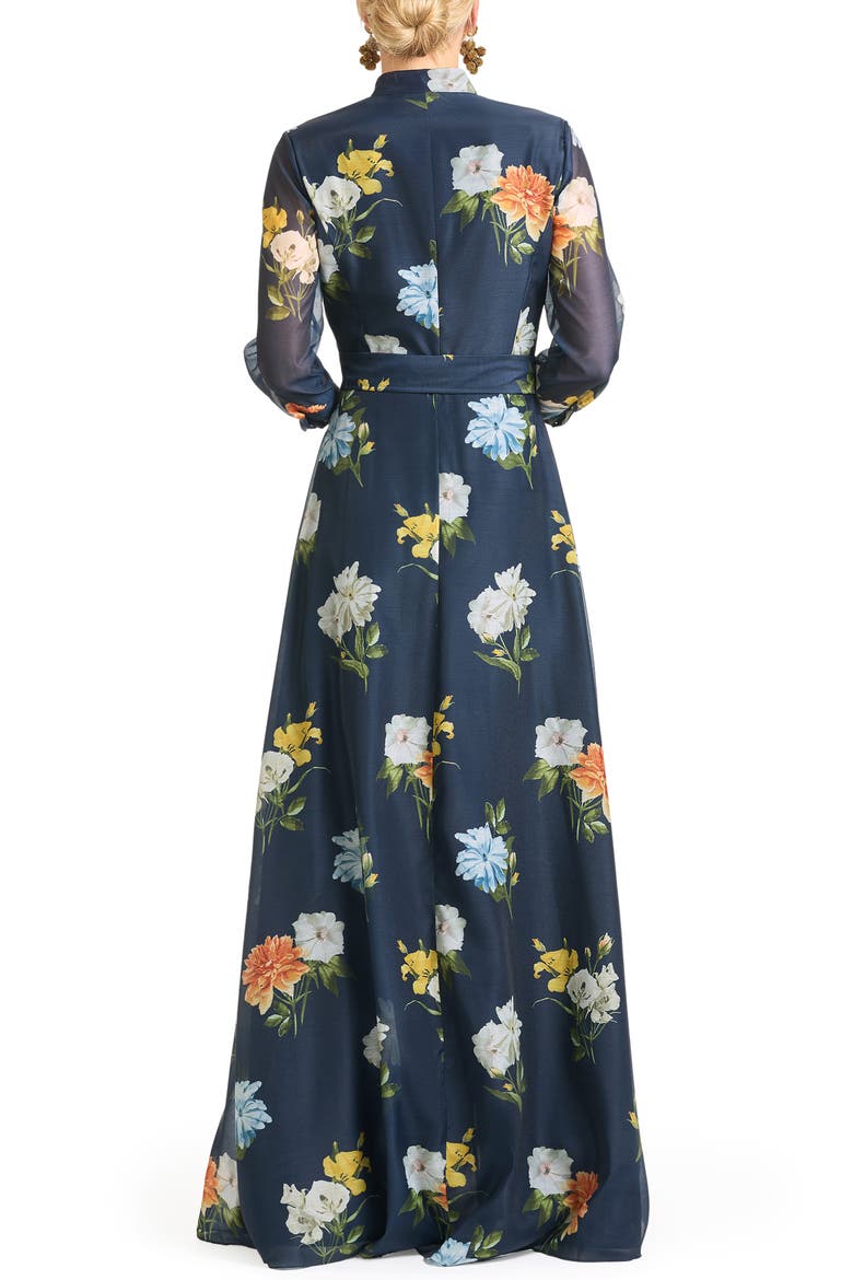 Addison Embellished Tie Waist Gown, Alternate, color, NAVY WILDLFOWERS