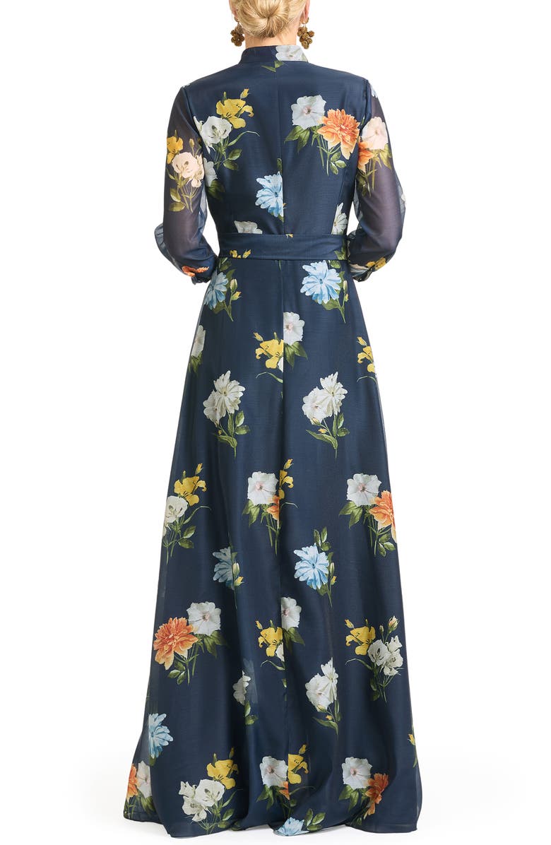 Sachin & Babi Addison Embellished Tie Waist Gown, Alternate, color, Navy Wildlfowers