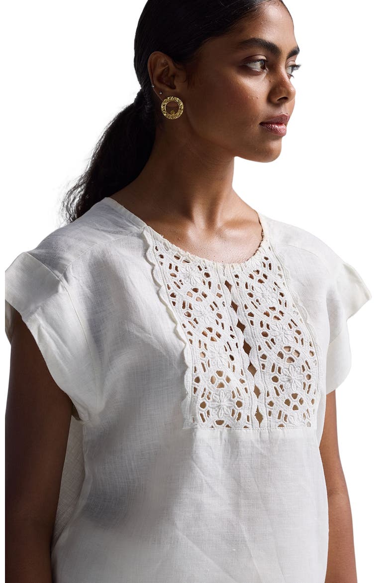 Boxy Top with Embroidered Lace Detail, Alternate, color, Shell Off-white