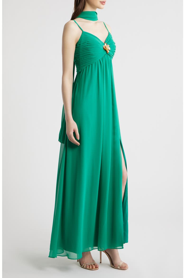 Pleated Chiffon Gown with Scarf, Alternate, color, JADE