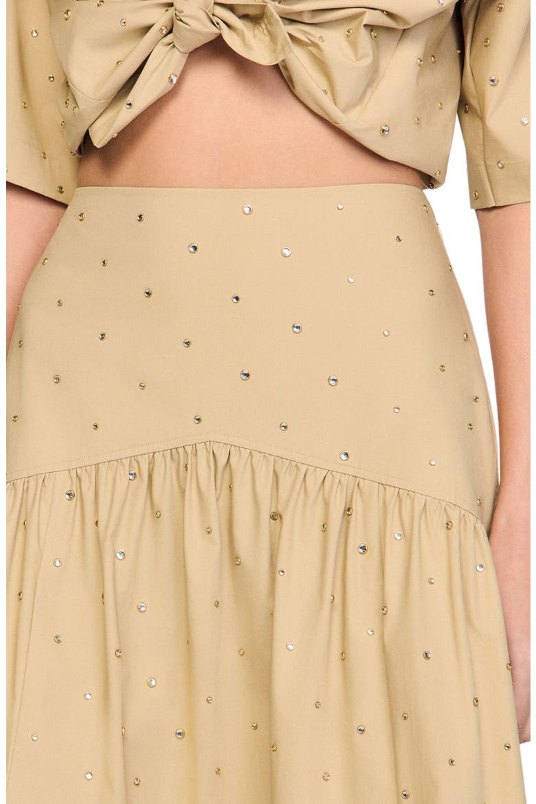 Long rhinestone cotton skirt, Alternate, color, Beige