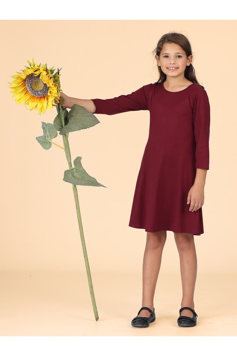 Long Sleeve Loose Fit Knee Length Tunic Pocket Dress, Alternate, color, Wine