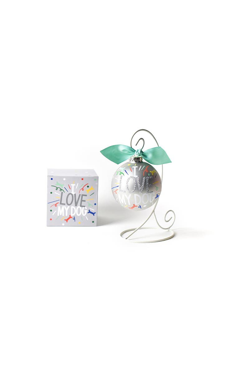 I Love My Dog Popper Glass Ornament with White Stand, Main, color, Grey