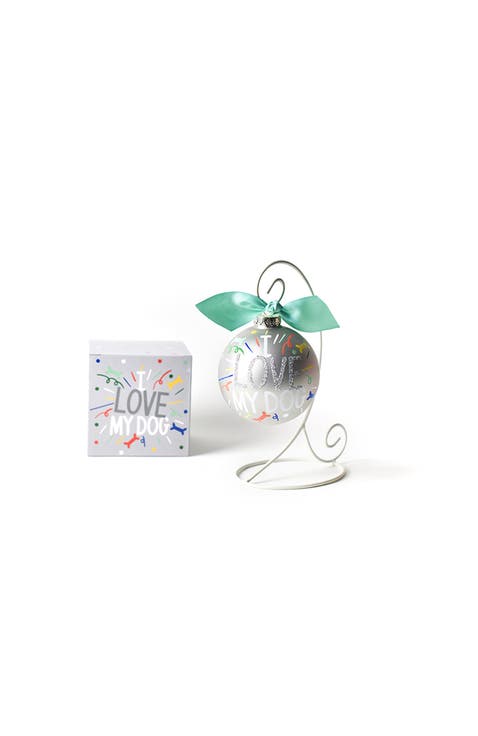 I Love My Dog Popper Glass Ornament with White Stand
