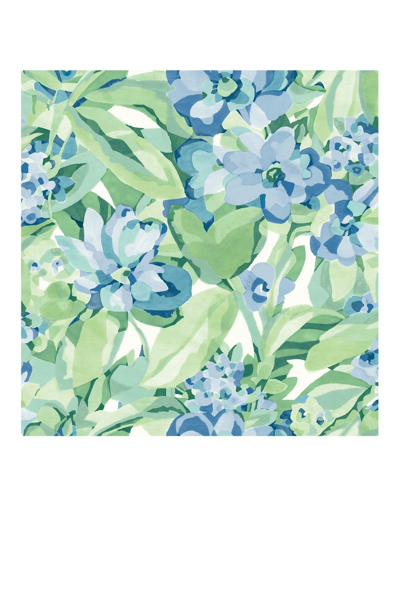 Belles Fleurs Heather Peel & Stick Wallpaper, Main, color, GREEN