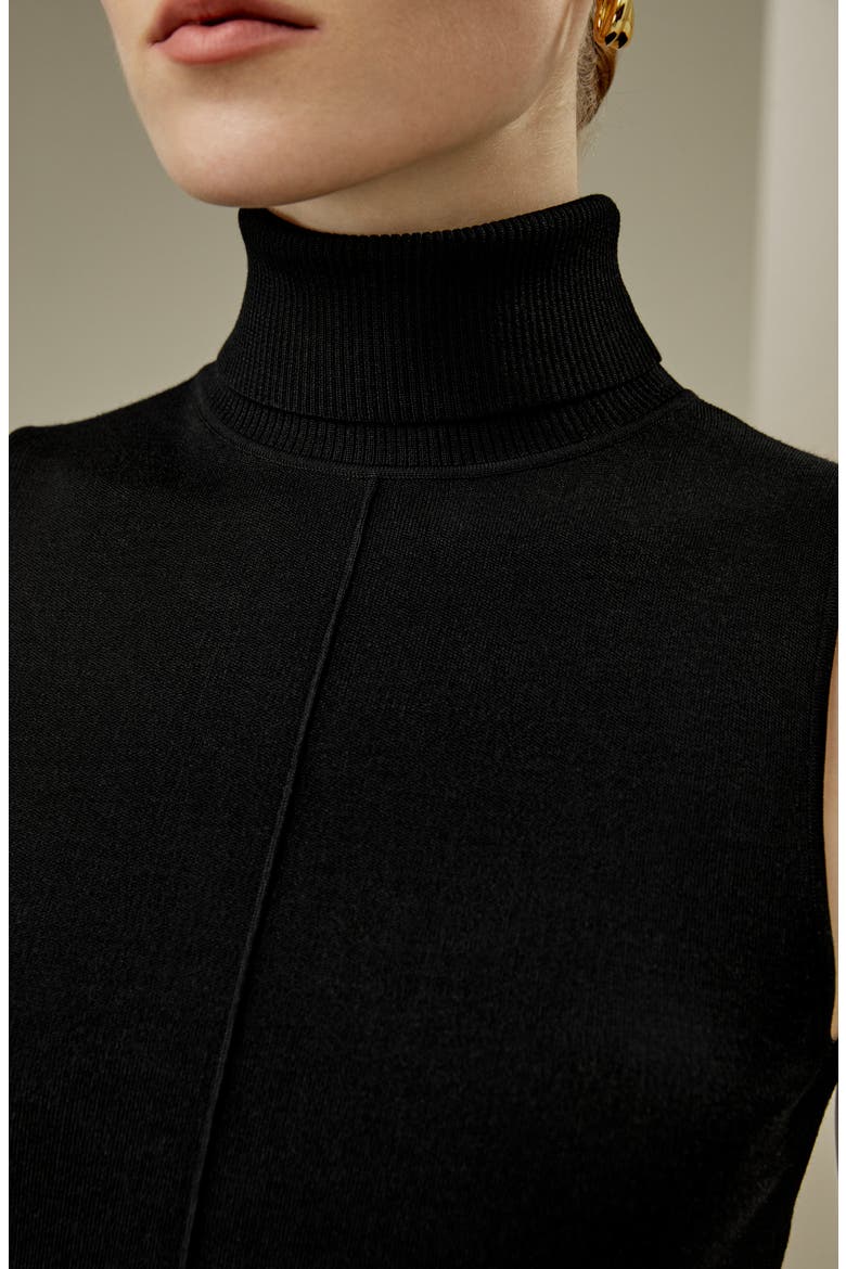 Women's Silk Knitted Turtleneck Sleeveless Top, Alternate, color, Black