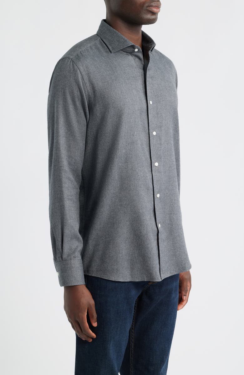 Peter Millar Brixen Tailored Fit Italian Cotton Blend Flannel Button-Up Shirt, Alternate, color, Iridium