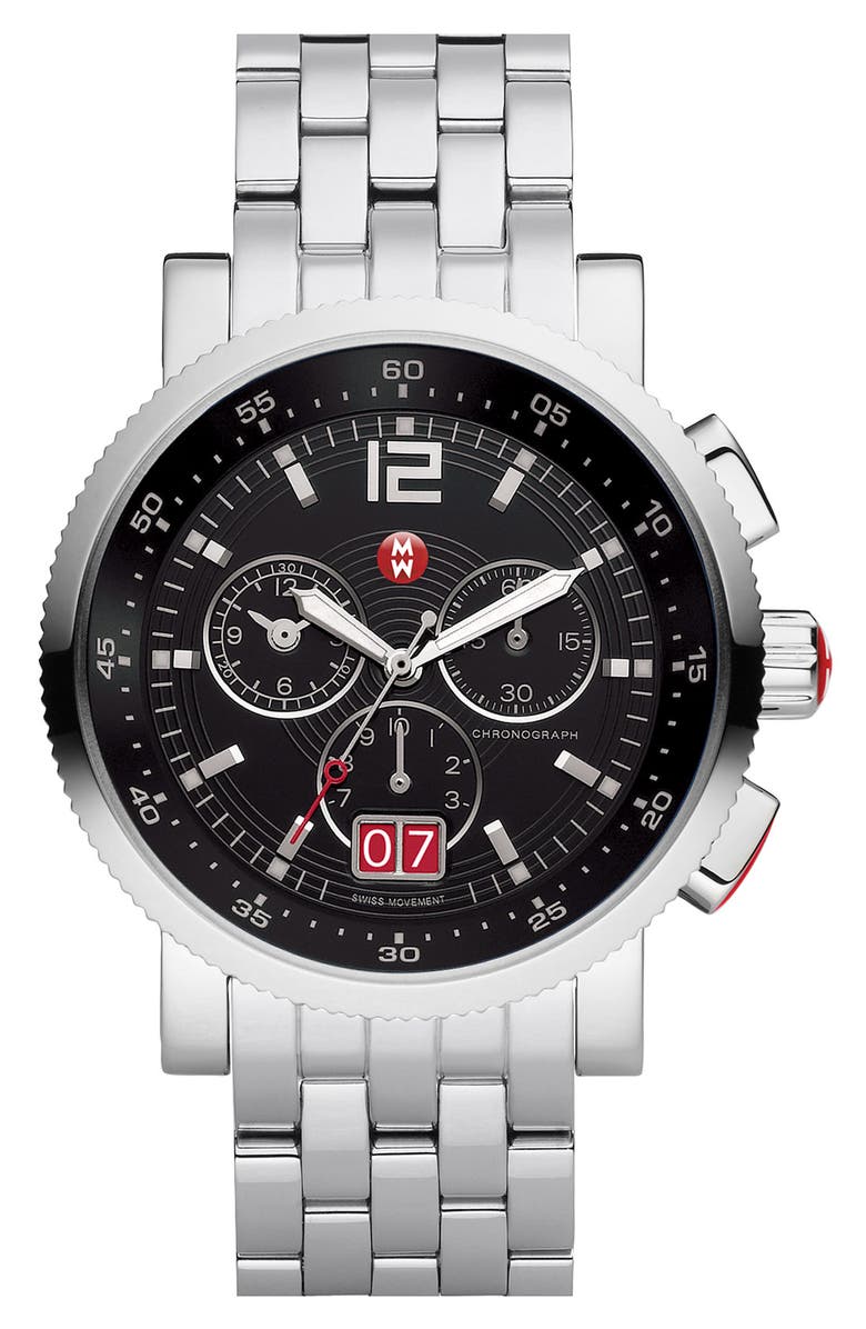 MICHELE 'Sport Sail - Large' Black Dial Watch Case, 42mm, Alternate, color,