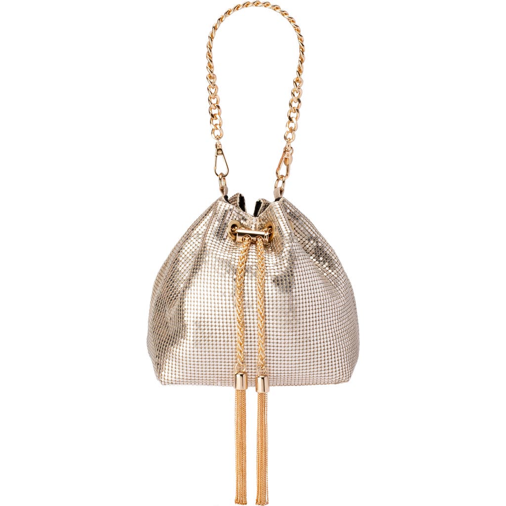 Olga Berg Sylvia Mesh Drawstring Top Handle Bag In Gold