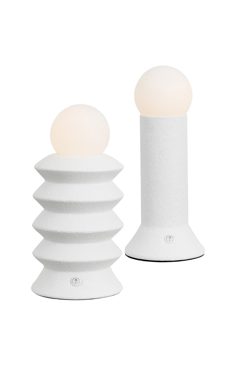 JONATHAN Y Soren 13" Ceramic/Glass Geometric Integrated LED Table Lamp, Alternate, color, White