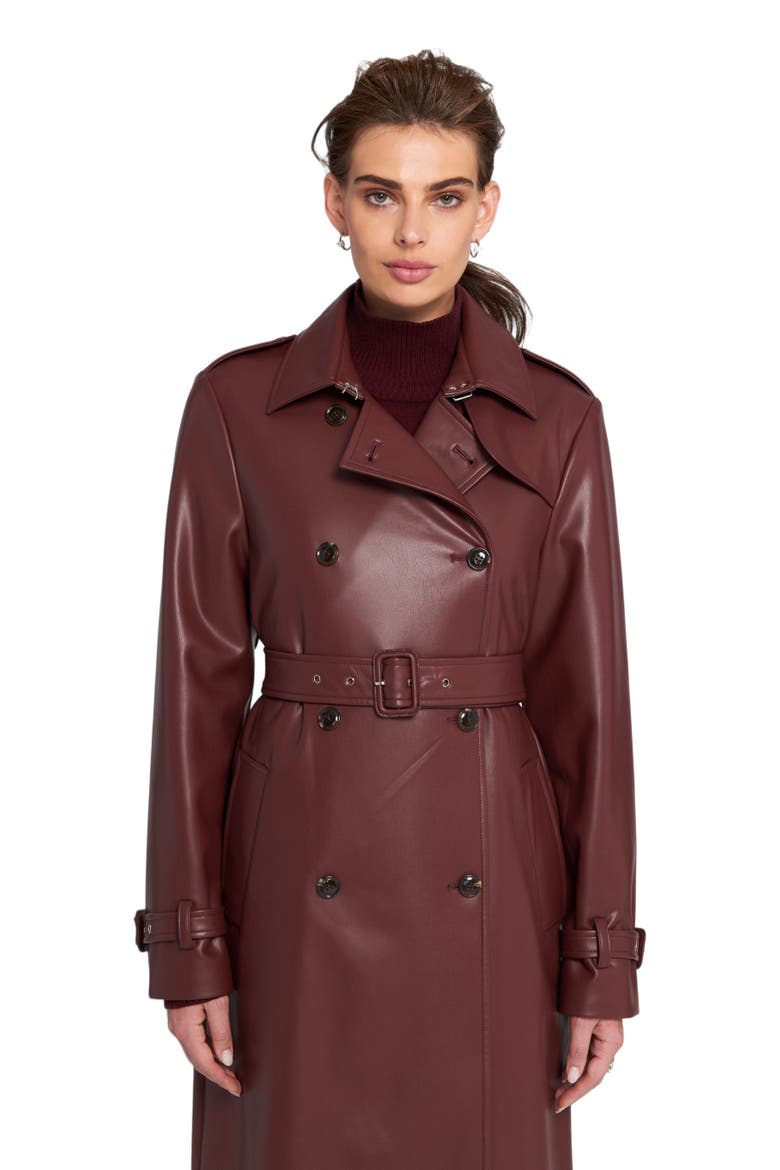 Faux Leather Trench Coat, Alternate, color, Wine