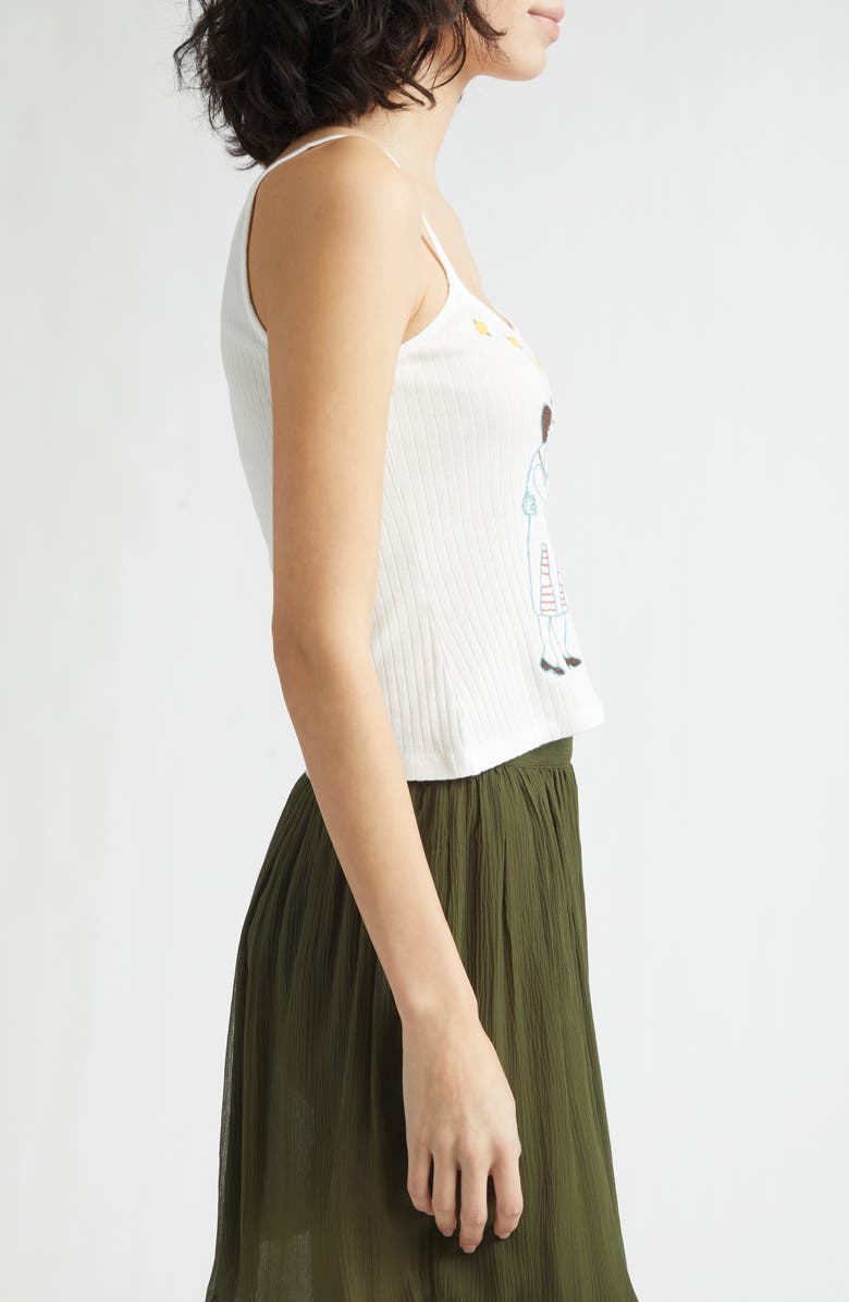 Bode Companion Embroidered Cotton Rib Camisole, Alternate, color, Cream