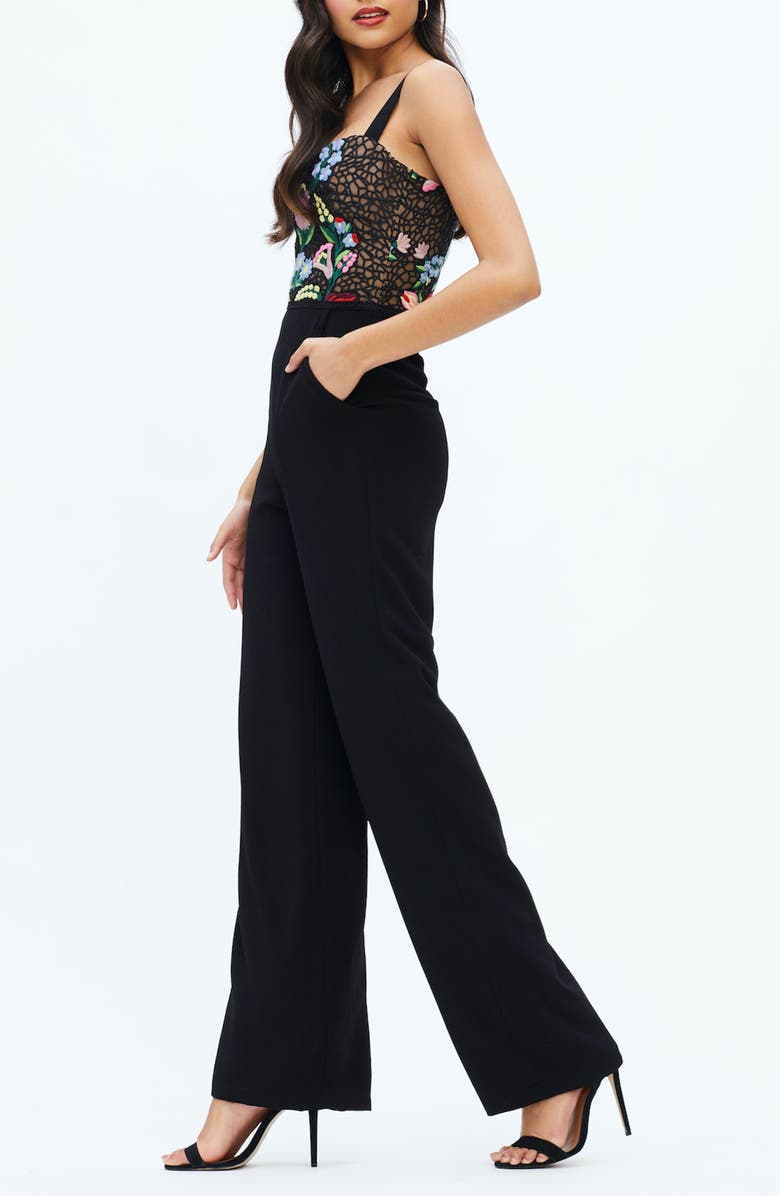 Dress the Population Romy Embroidered Bustier Crepe Jumpsuit, Alternate, color,