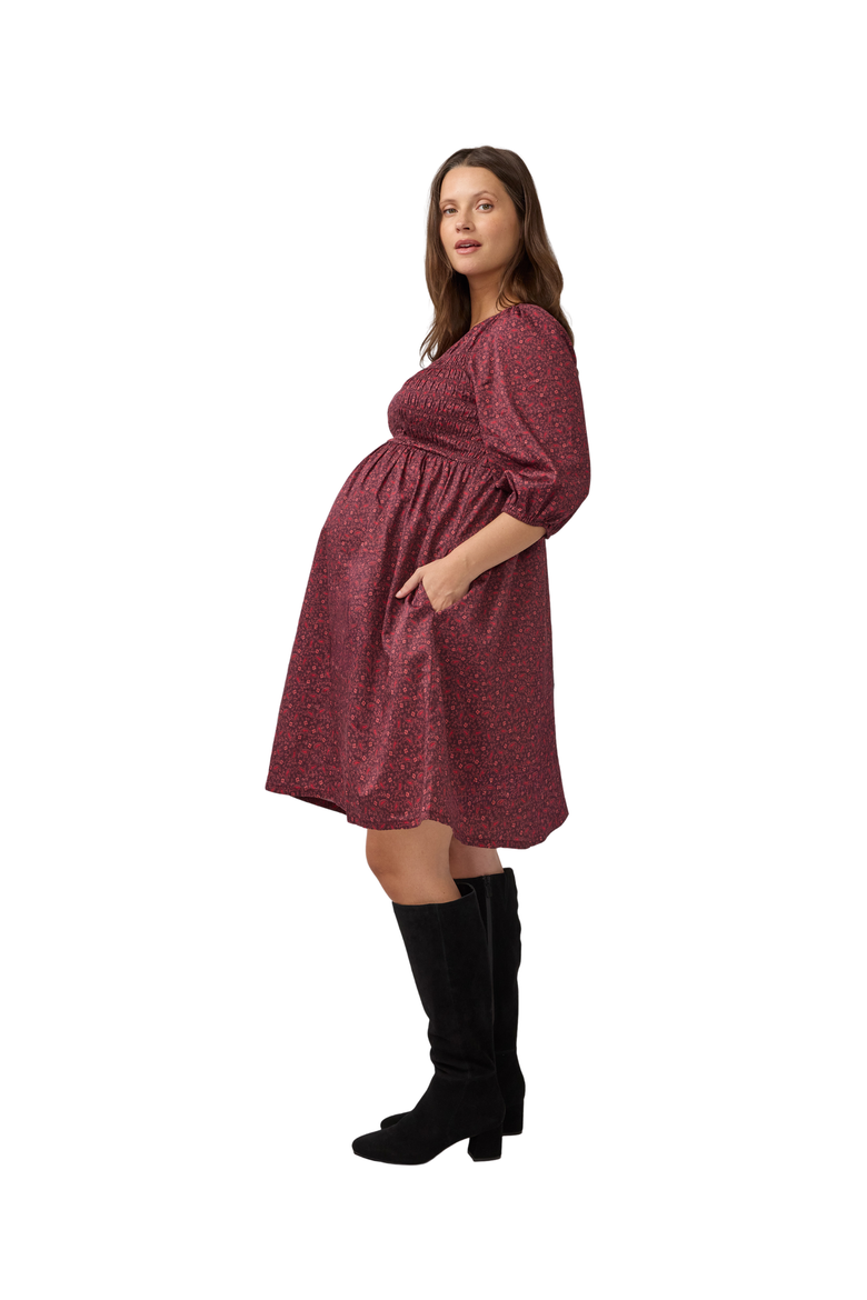 Smocked Paisley Cotton Maternity Dress, Alternate, color, Burgundy Paisley