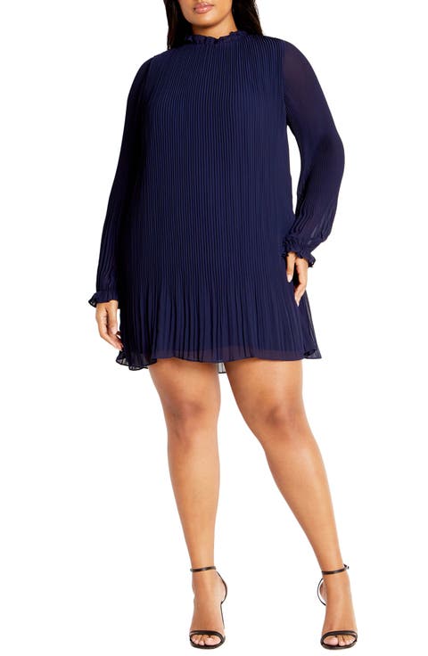 Frill Collar Pleat Dress (Plus)