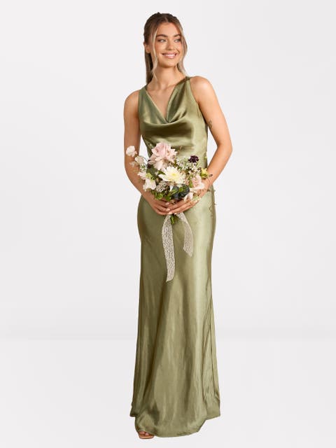 Cowl Front Satin Bridesmaid Dress