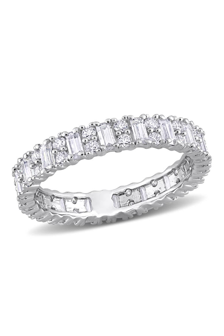 Moissanite Baguette Eternity Ring, Main, color, Sterling Silver